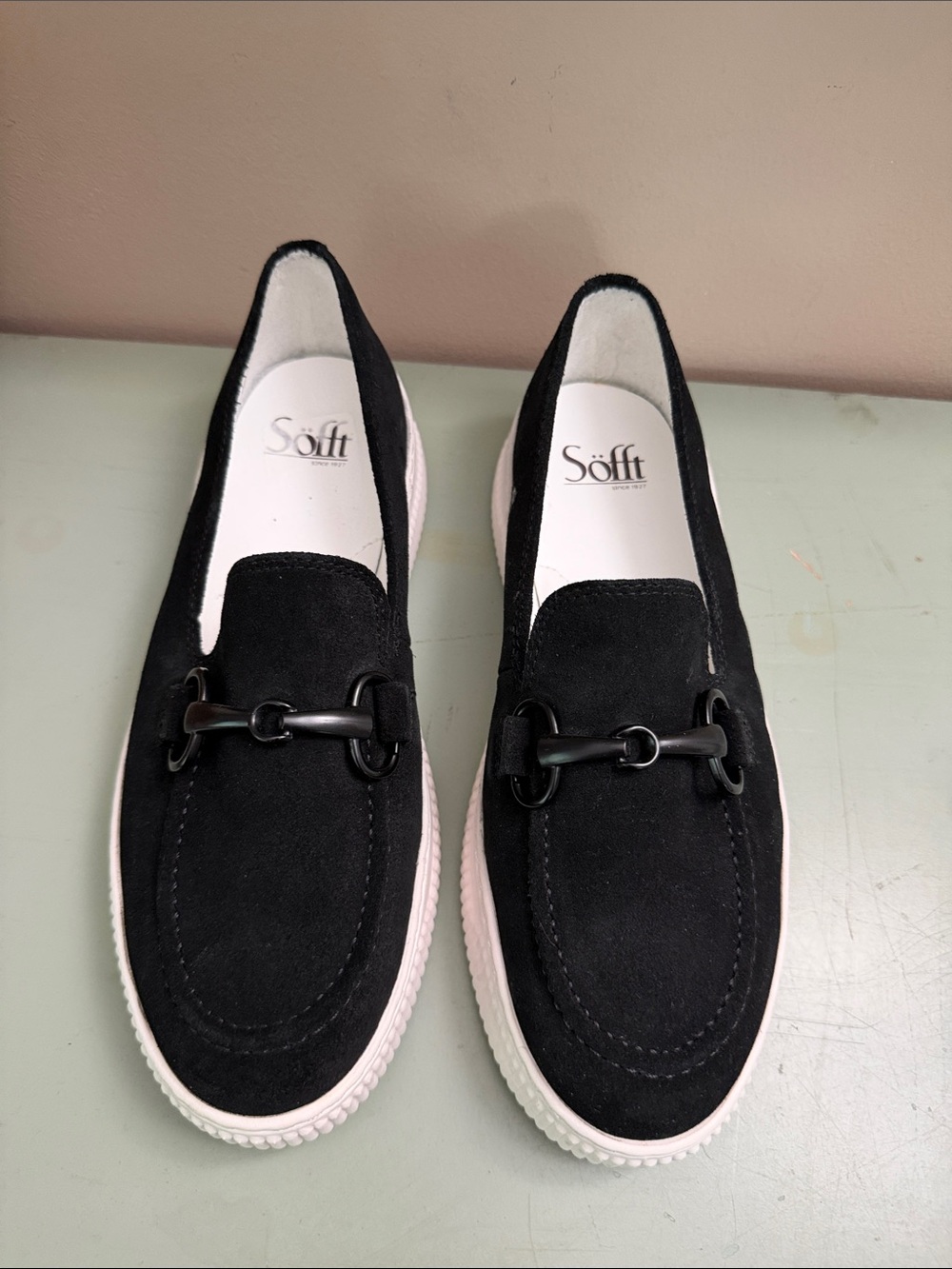 Sofft  Black Suede Slip-On Loafers 8 leather uppers NWOB
